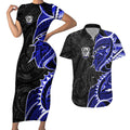 Canterbury Bankstown Bulldogs Couples Matching Short Sleeve Bodycon Dress and Hawaiian Shirt Polynesian Tribal Tattoo Pacific Sport Art