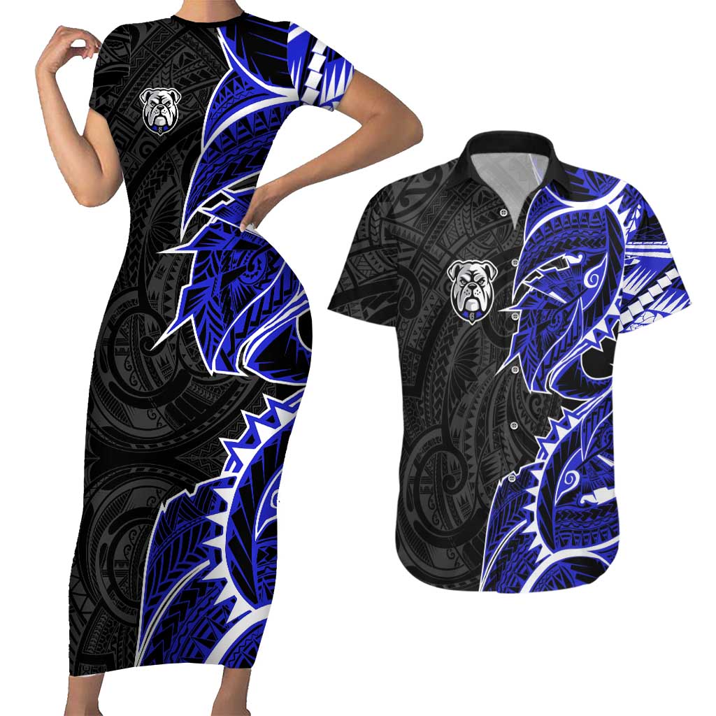 Canterbury Bankstown Bulldogs Couples Matching Short Sleeve Bodycon Dress and Hawaiian Shirt Polynesian Tribal Tattoo Pacific Sport Art