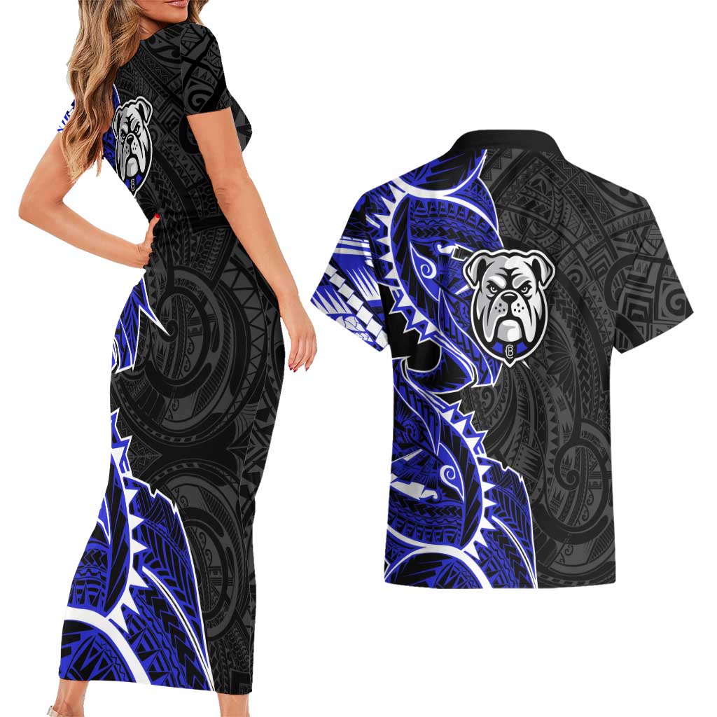 Canterbury Bankstown Bulldogs Couples Matching Short Sleeve Bodycon Dress and Hawaiian Shirt Polynesian Tribal Tattoo Pacific Sport Art