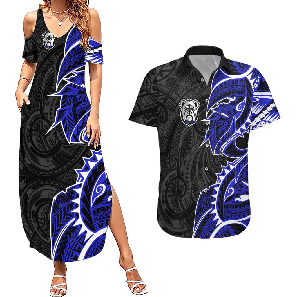 Canterbury Bankstown Bulldogs Couples Matching Summer Maxi Dress and Hawaiian Shirt Polynesian Tribal Tattoo Pacific Sport Art
