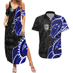 Canterbury Bankstown Bulldogs Couples Matching Summer Maxi Dress and Hawaiian Shirt Polynesian Tribal Tattoo Pacific Sport Art