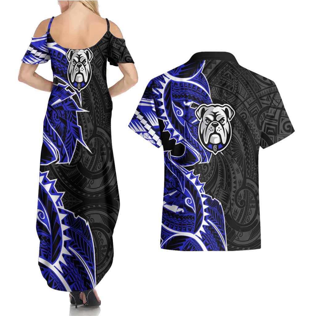 Canterbury Bankstown Bulldogs Couples Matching Summer Maxi Dress and Hawaiian Shirt Polynesian Tribal Tattoo Pacific Sport Art
