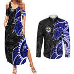 Canterbury Bankstown Bulldogs Couples Matching Summer Maxi Dress and Long Sleeve Button Shirt Polynesian Tribal Tattoo Pacific Sport Art