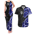 Canterbury Bankstown Bulldogs Couples Matching Tank Maxi Dress and Hawaiian Shirt Polynesian Tribal Tattoo Pacific Sport Art