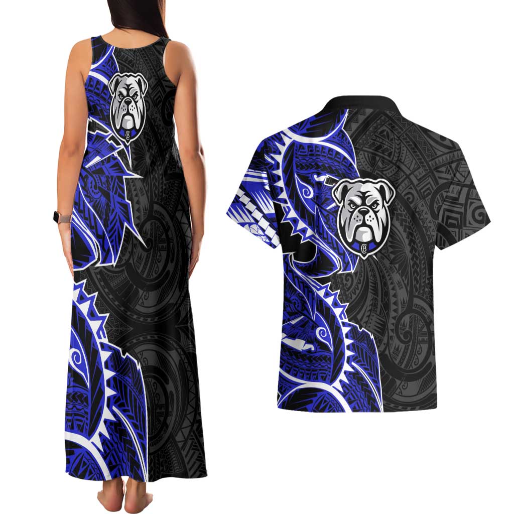 Canterbury Bankstown Bulldogs Couples Matching Tank Maxi Dress and Hawaiian Shirt Polynesian Tribal Tattoo Pacific Sport Art