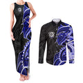Canterbury Bankstown Bulldogs Couples Matching Tank Maxi Dress and Long Sleeve Button Shirt Polynesian Tribal Tattoo Pacific Sport Art