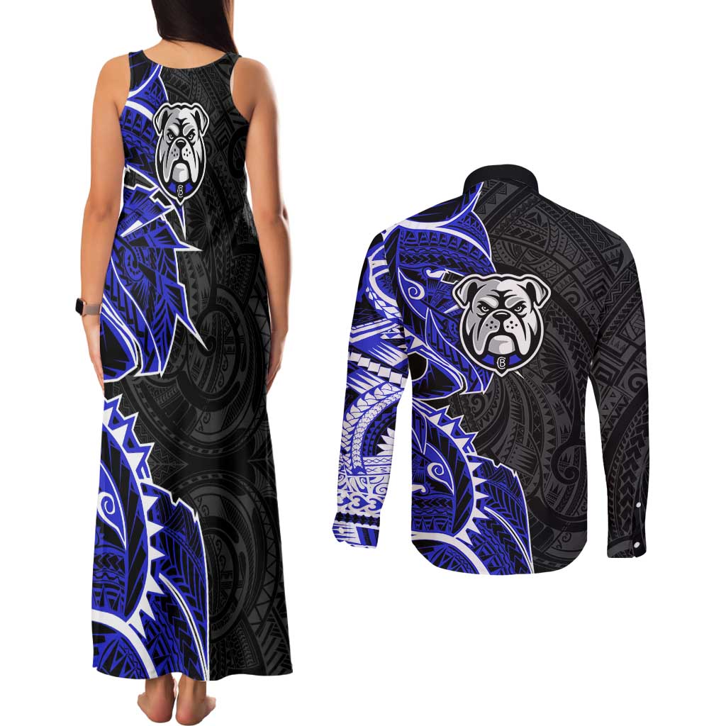 Canterbury Bankstown Bulldogs Couples Matching Tank Maxi Dress and Long Sleeve Button Shirt Polynesian Tribal Tattoo Pacific Sport Art