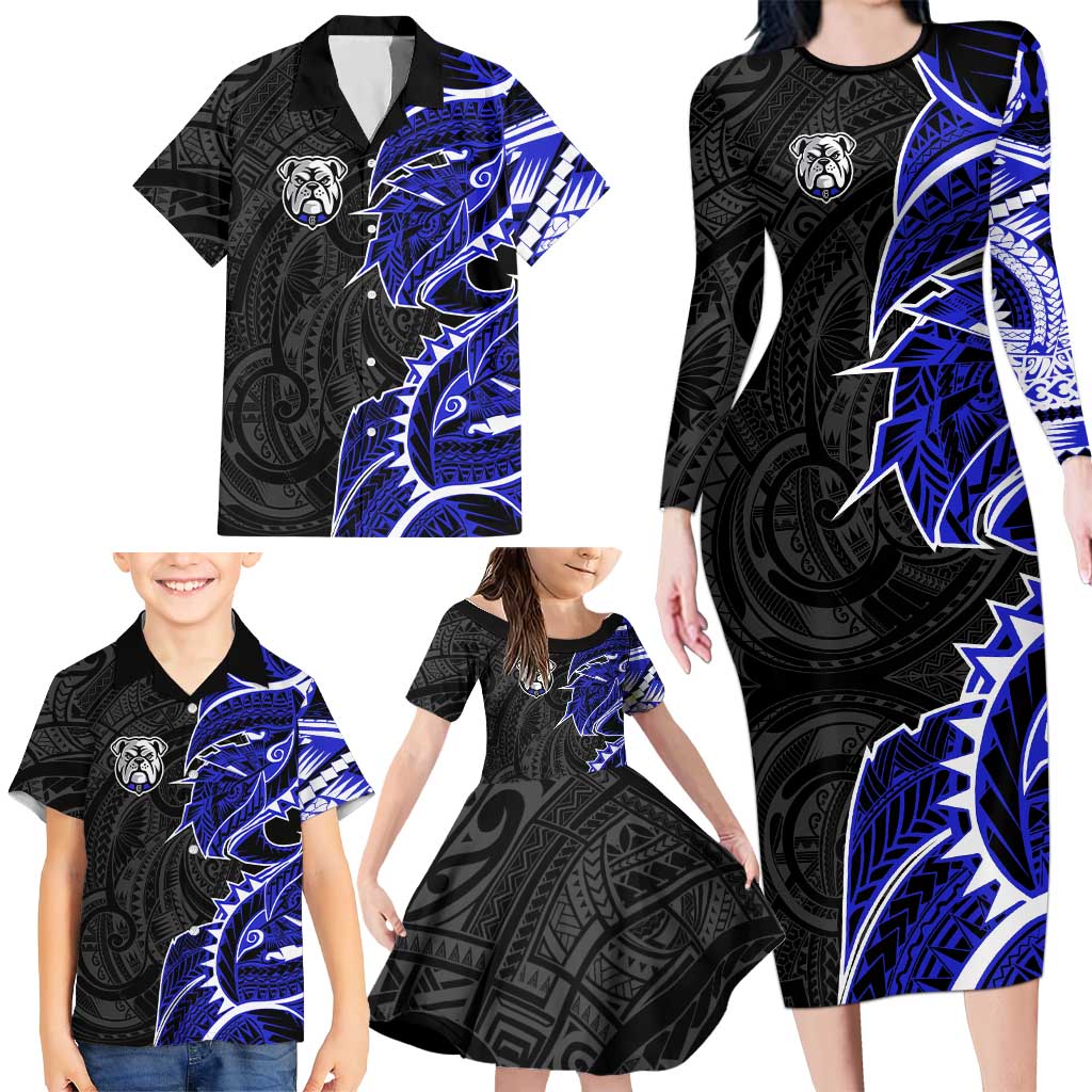 Canterbury Bankstown Bulldogs Family Matching Long Sleeve Bodycon Dress and Hawaiian Shirt Polynesian Tribal Tattoo Pacific Sport Art