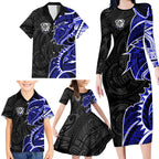 Canterbury Bankstown Bulldogs Family Matching Long Sleeve Bodycon Dress and Hawaiian Shirt Polynesian Tribal Tattoo Pacific Sport Art