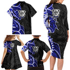 Canterbury Bankstown Bulldogs Family Matching Long Sleeve Bodycon Dress and Hawaiian Shirt Polynesian Tribal Tattoo Pacific Sport Art