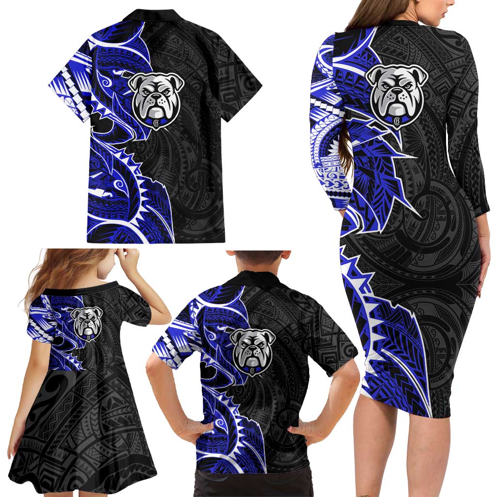 Canterbury Bankstown Bulldogs Family Matching Long Sleeve Bodycon Dress and Hawaiian Shirt Polynesian Tribal Tattoo Pacific Sport Art