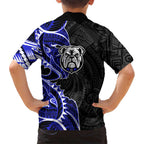 Canterbury Bankstown Bulldogs Family Matching Off The Shoulder Long Sleeve Dress and Hawaiian Shirt Polynesian Tribal Tattoo Pacific Sport Art