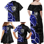 Canterbury Bankstown Bulldogs Family Matching Off Shoulder Maxi Dress and Hawaiian Shirt Polynesian Tribal Tattoo Pacific Sport Art