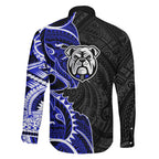 Canterbury Bankstown Bulldogs Family Matching Off Shoulder Maxi Dress and Hawaiian Shirt Polynesian Tribal Tattoo Pacific Sport Art