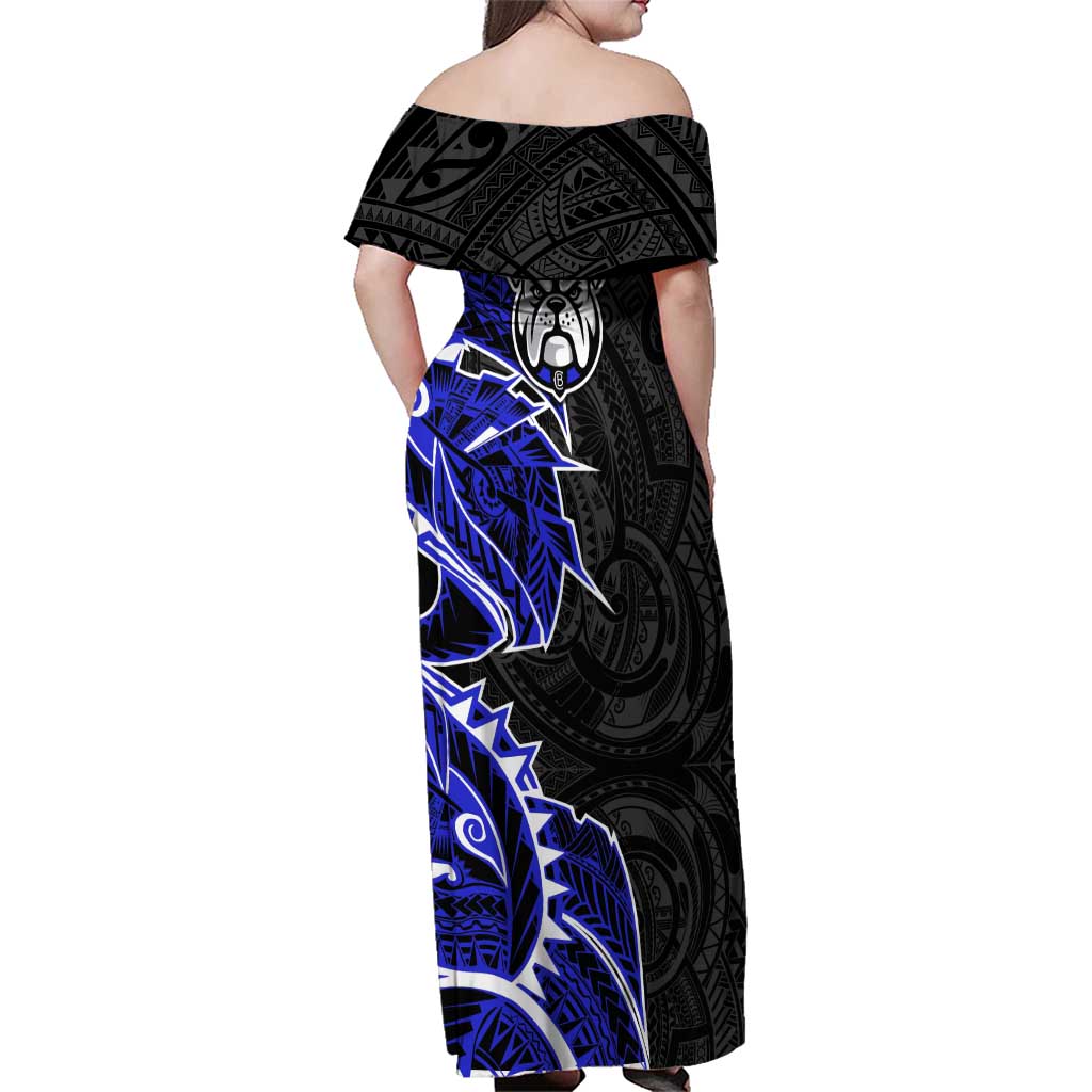 Canterbury Bankstown Bulldogs Family Matching Off Shoulder Maxi Dress and Hawaiian Shirt Polynesian Tribal Tattoo Pacific Sport Art