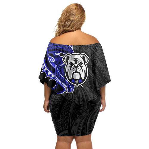 Canterbury Bankstown Bulldogs Family Matching Off Shoulder Short Dress and Hawaiian Shirt Polynesian Tribal Tattoo Pacific Sport Art