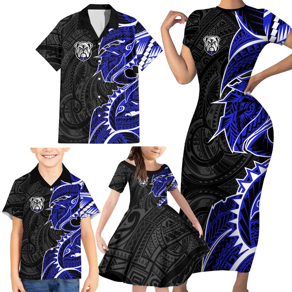 Canterbury Bankstown Bulldogs Family Matching Short Sleeve Bodycon Dress and Hawaiian Shirt Polynesian Tribal Tattoo Pacific Sport Art