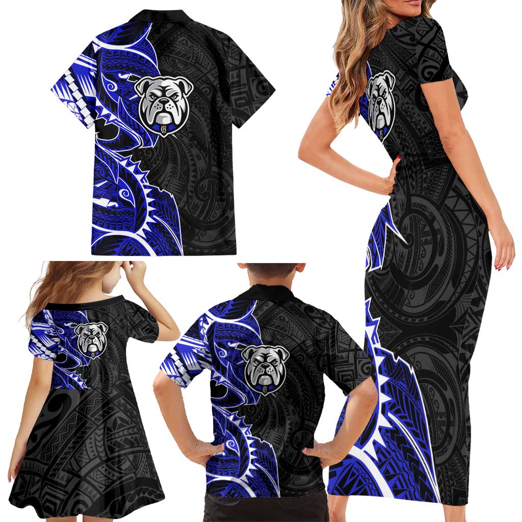 Canterbury Bankstown Bulldogs Family Matching Short Sleeve Bodycon Dress and Hawaiian Shirt Polynesian Tribal Tattoo Pacific Sport Art