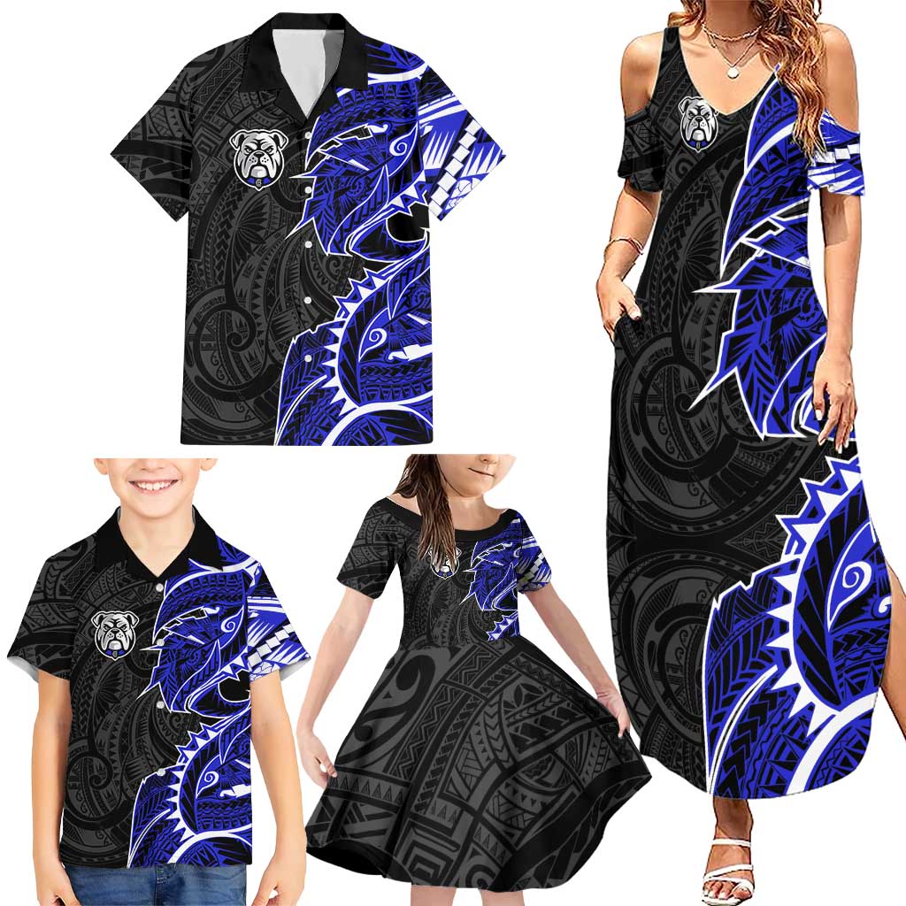 Canterbury Bankstown Bulldogs Family Matching Summer Maxi Dress and Hawaiian Shirt Polynesian Tribal Tattoo Pacific Sport Art