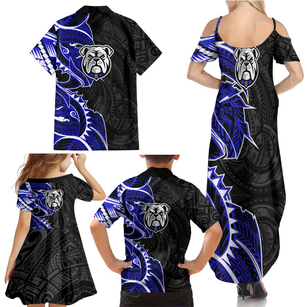 Canterbury Bankstown Bulldogs Family Matching Summer Maxi Dress and Hawaiian Shirt Polynesian Tribal Tattoo Pacific Sport Art