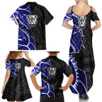 Canterbury Bankstown Bulldogs Family Matching Summer Maxi Dress and Hawaiian Shirt Polynesian Tribal Tattoo Pacific Sport Art