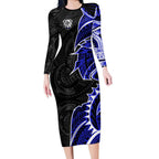 Canterbury Bankstown Bulldogs Long Sleeve Bodycon Dress Polynesian Tribal Tattoo Pacific Sport Art