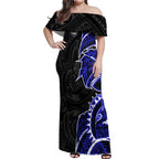 Canterbury Bankstown Bulldogs Off Shoulder Maxi Dress Polynesian Tribal Tattoo Pacific Sport Art