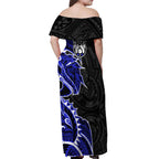 Canterbury Bankstown Bulldogs Off Shoulder Maxi Dress Polynesian Tribal Tattoo Pacific Sport Art