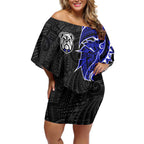 Canterbury Bankstown Bulldogs Off Shoulder Short Dress Polynesian Tribal Tattoo Pacific Sport Art