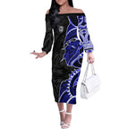 Canterbury Bankstown Bulldogs Off The Shoulder Long Sleeve Dress Polynesian Tribal Tattoo Pacific Sport Art