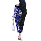 Canterbury Bankstown Bulldogs Off The Shoulder Long Sleeve Dress Polynesian Tribal Tattoo Pacific Sport Art