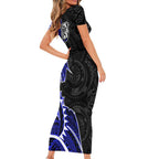 Canterbury Bankstown Bulldogs Short Sleeve Bodycon Dress Polynesian Tribal Tattoo Pacific Sport Art