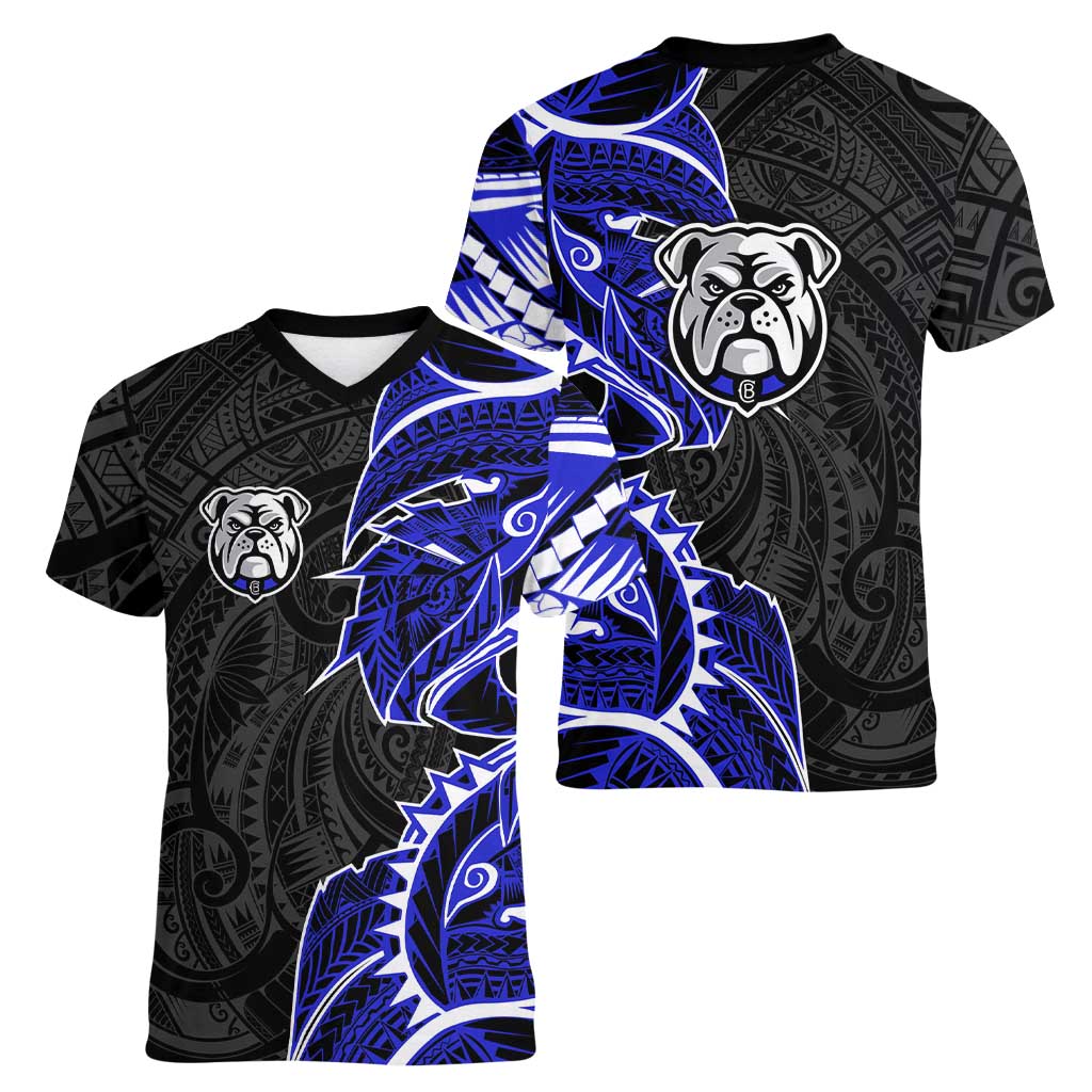 Canterbury Bankstown Bulldogs Women V-Neck T-Shirt Polynesian Tribal Tattoo Pacific Sport Art