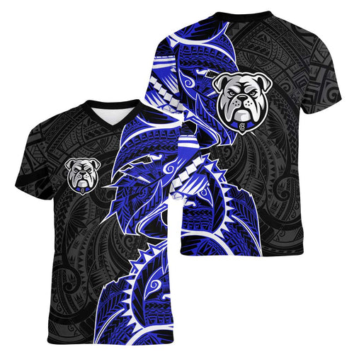 Canterbury Bankstown Bulldogs Women V-Neck T-Shirt Polynesian Tribal Tattoo Pacific Sport Art