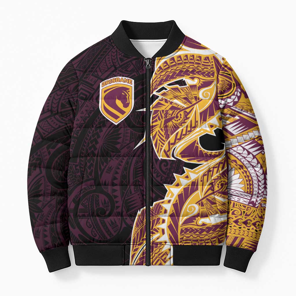 Brisbane Broncos Bomber Puffer Jacket Polynesian Tribal Tattoo Pacific Sport Art