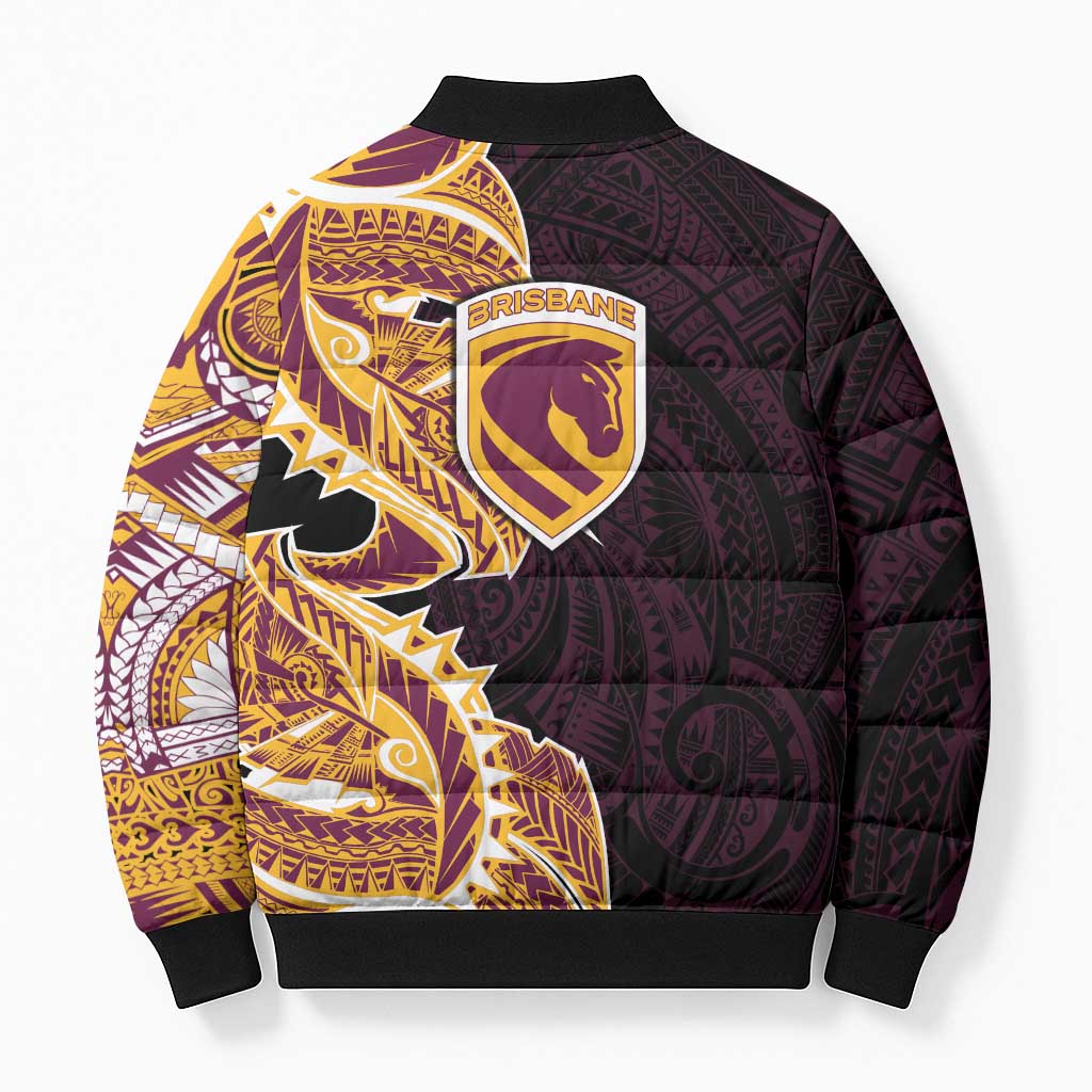 Brisbane Broncos Bomber Puffer Jacket Polynesian Tribal Tattoo Pacific Sport Art