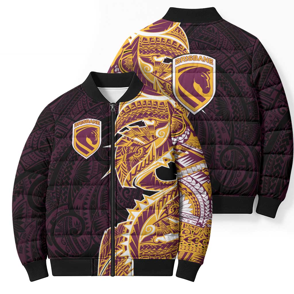 Brisbane Broncos Bomber Puffer Jacket Polynesian Tribal Tattoo Pacific Sport Art
