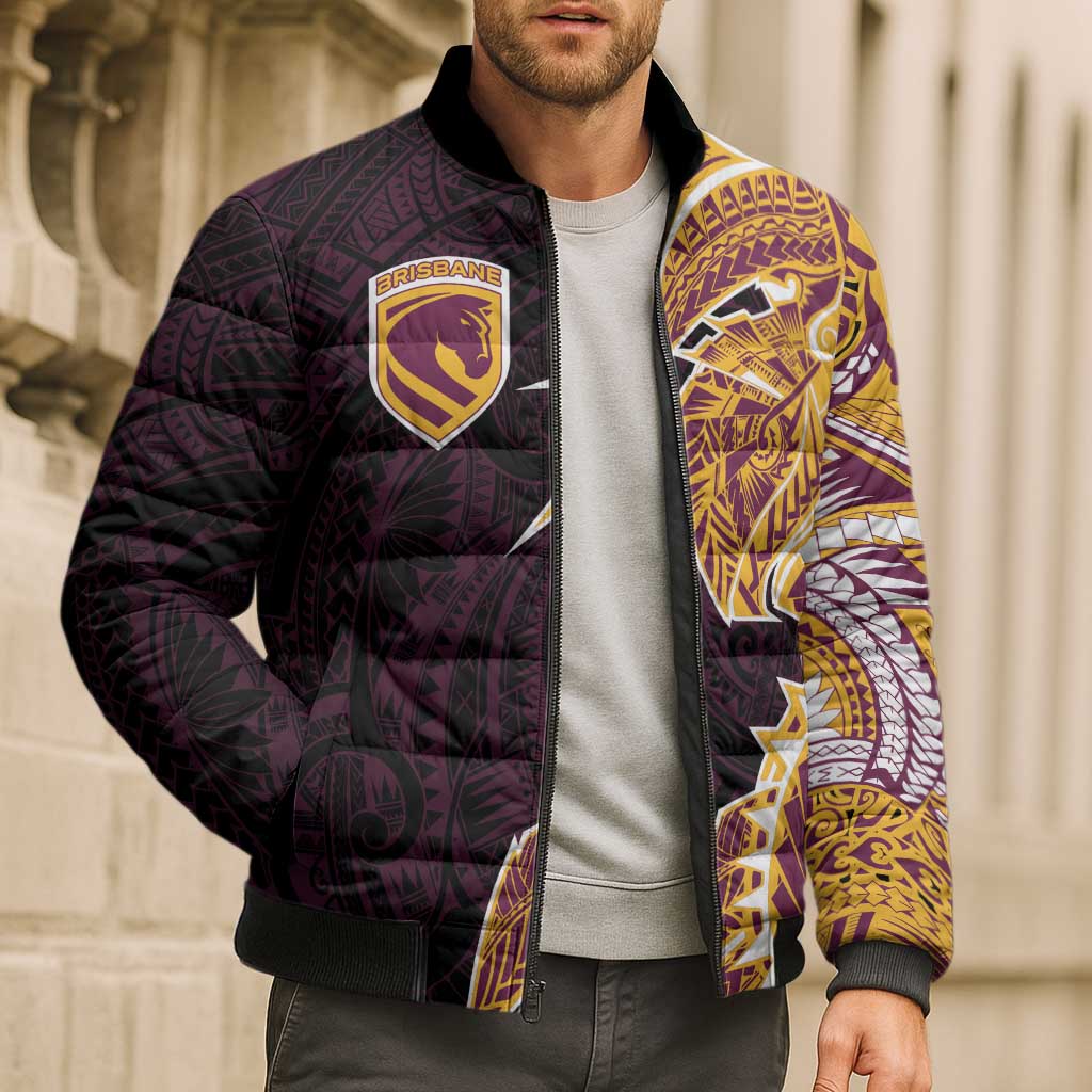 Brisbane Broncos Bomber Puffer Jacket Polynesian Tribal Tattoo Pacific Sport Art