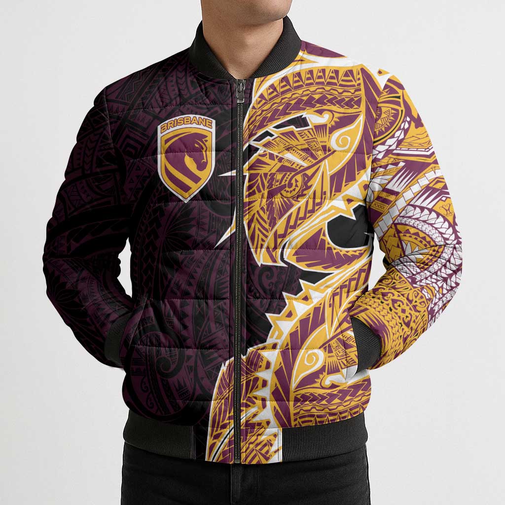 Brisbane Broncos Bomber Puffer Jacket Polynesian Tribal Tattoo Pacific Sport Art
