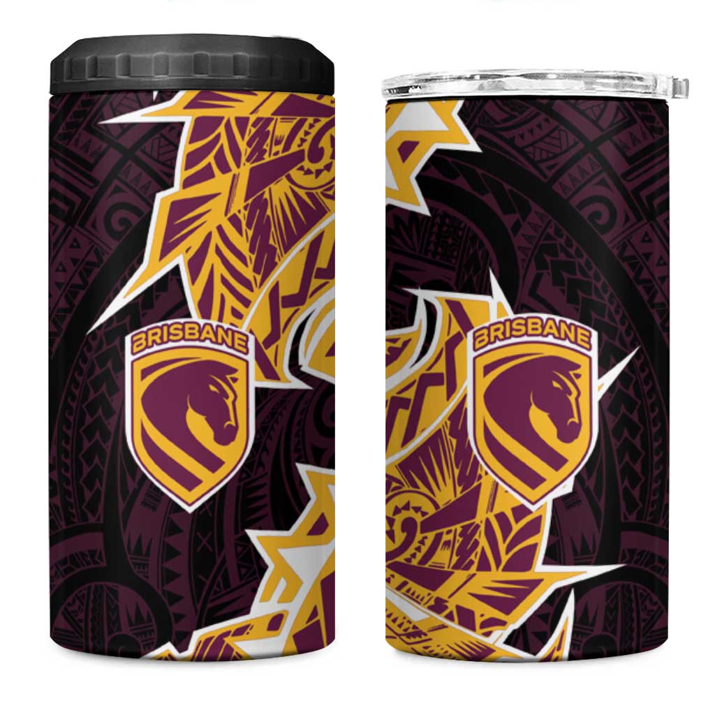 Brisbane Broncos 4 in 1 Can Cooler Tumbler Polynesian Tribal Tattoo Pacific Sport Art