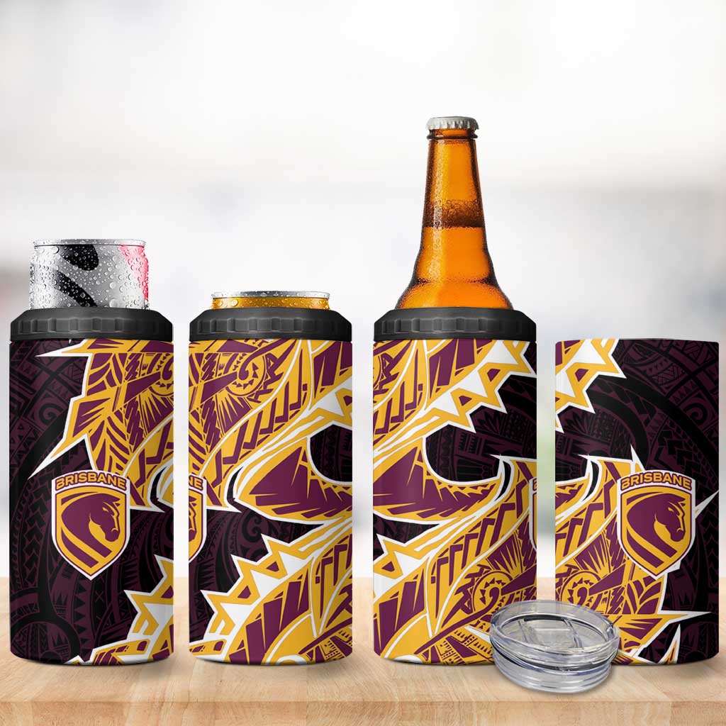 Brisbane Broncos 4 in 1 Can Cooler Tumbler Polynesian Tribal Tattoo Pacific Sport Art