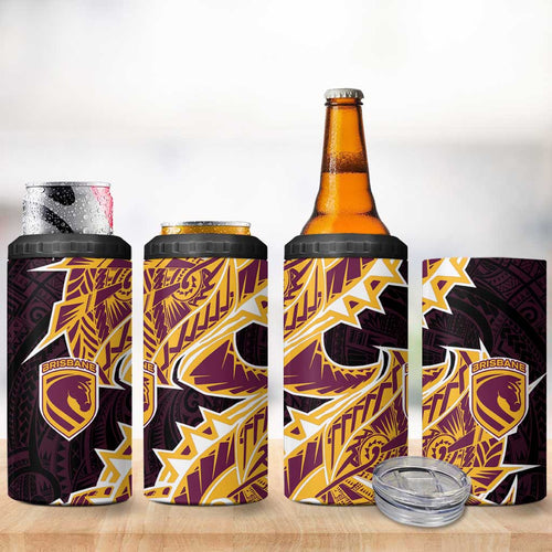 Brisbane Broncos 4 in 1 Can Cooler Tumbler Polynesian Tribal Tattoo Pacific Sport Art