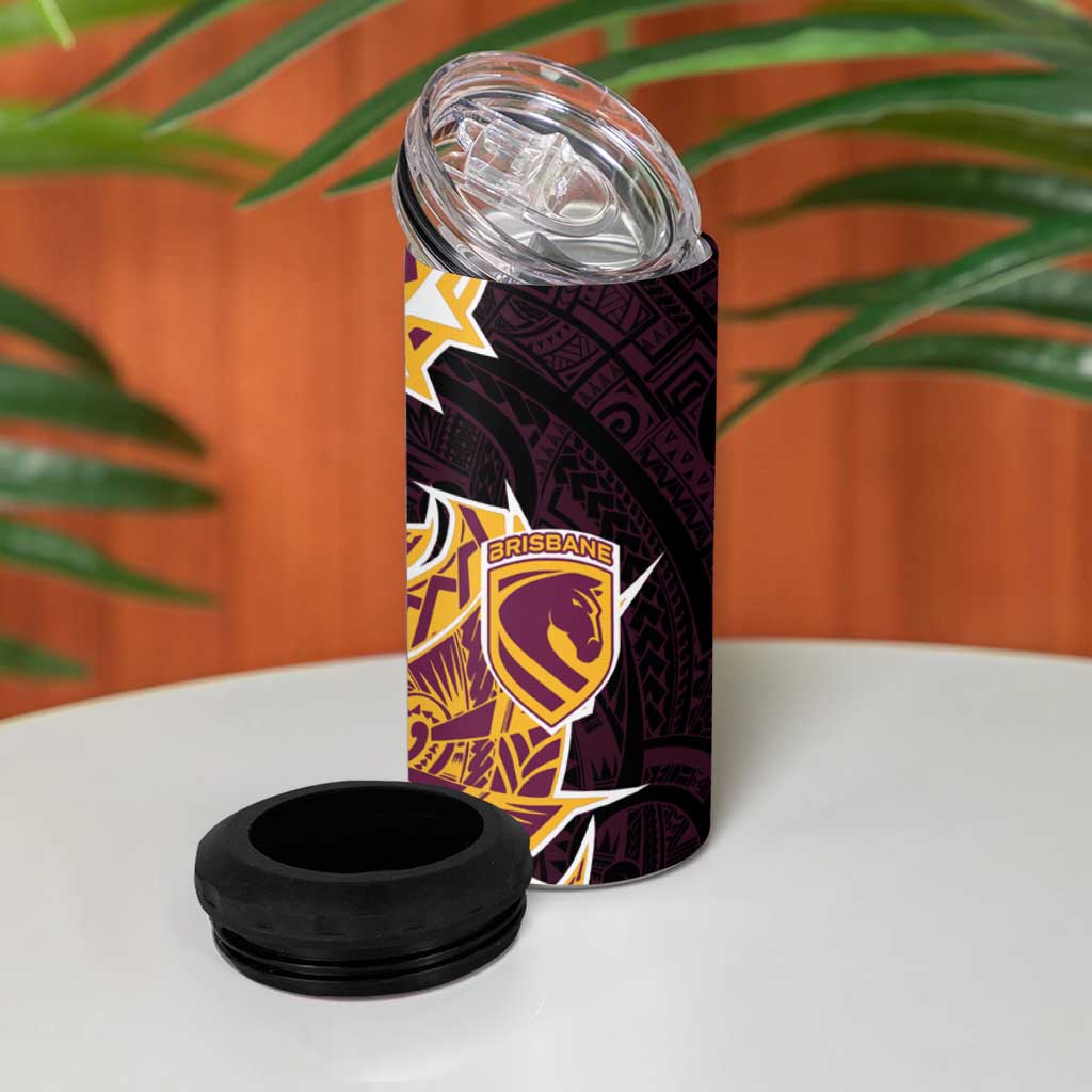 Brisbane Broncos 4 in 1 Can Cooler Tumbler Polynesian Tribal Tattoo Pacific Sport Art