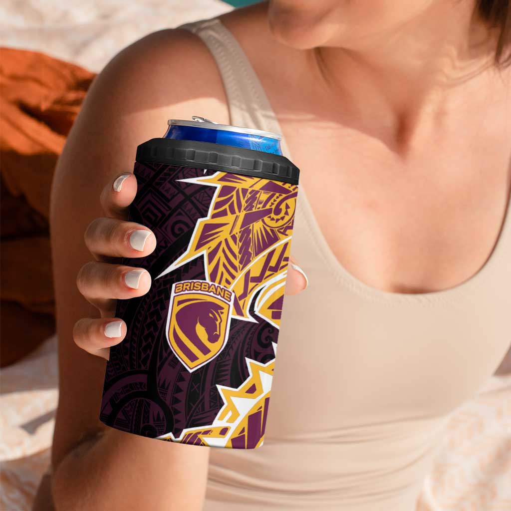 Brisbane Broncos 4 in 1 Can Cooler Tumbler Polynesian Tribal Tattoo Pacific Sport Art