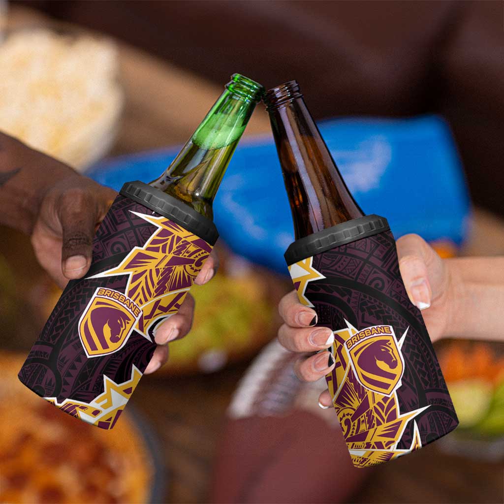 Brisbane Broncos 4 in 1 Can Cooler Tumbler Polynesian Tribal Tattoo Pacific Sport Art