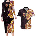 Brisbane Broncos Couples Matching Long Sleeve Bodycon Dress and Hawaiian Shirt Polynesian Tribal Tattoo Pacific Sport Art
