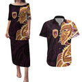 Brisbane Broncos Couples Matching Puletasi and Hawaiian Shirt Polynesian Tribal Tattoo Pacific Sport Art