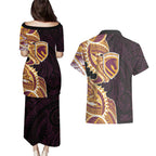 Brisbane Broncos Couples Matching Puletasi and Hawaiian Shirt Polynesian Tribal Tattoo Pacific Sport Art
