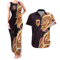Brisbane Broncos Couples Matching Tank Maxi Dress and Hawaiian Shirt Polynesian Tribal Tattoo Pacific Sport Art