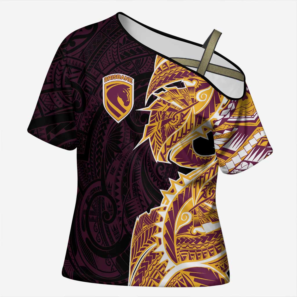 Brisbane Broncos Cross Shoulder Shirt Polynesian Tribal Tattoo Pacific Sport Art